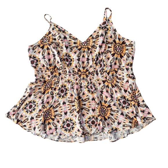 Torrid Womens Babydoll Spaghetti Strap Top Smocked Waist Floral Ikat 4X Flowy - Picture 1 of 7